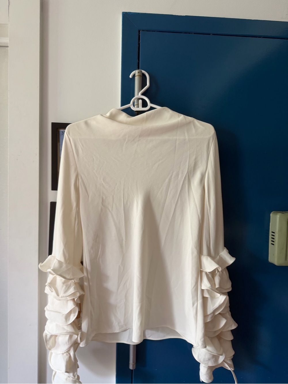 H&M Cream Long Sleeve Blouse with Layered Ruffle Cuffs
